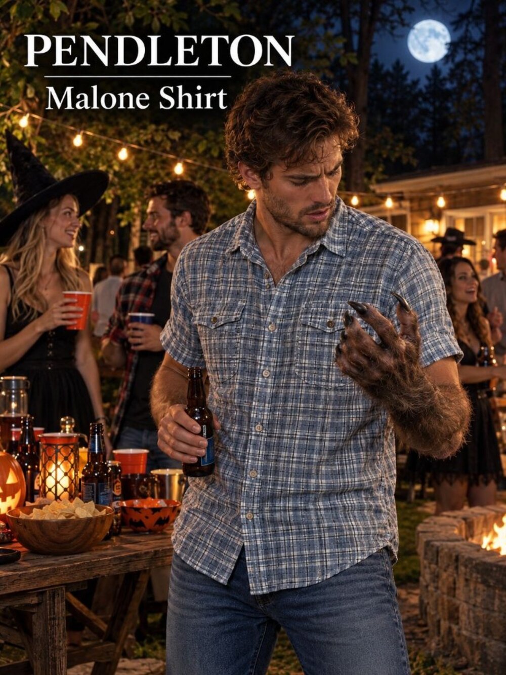 Pendleton Malone Shirt M Blue Gray Plaid Linen Short Sleeve Button Up Coastal